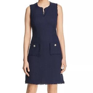 KARL LAGERFELD PARIS Navy Dress - Sleeveless Tonal Tweed Pocket Sheath Dress